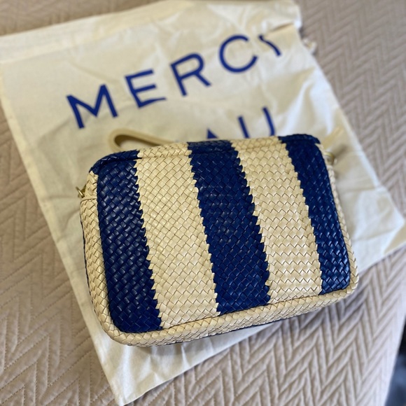 Clare V Woven Racing Stripe Marisol in Indigo & Cream - Picture 3 of 10